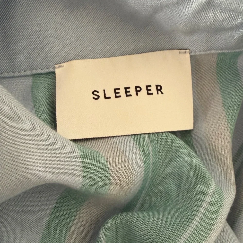 Sleeper Pajama Set Women Small Blue Green Striped Ostrich Feather Trim 2 Piece